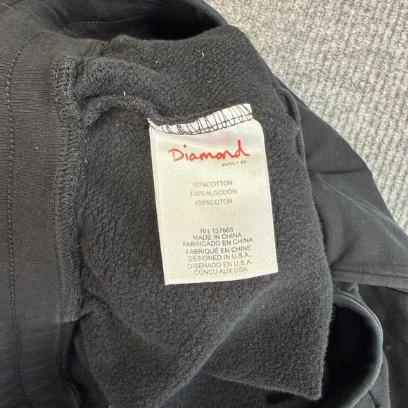 Diamond Supply Co Black Jogger Sweatpants Large "D" Logo Streetwear Zip Pocket - Picture 4 of 10